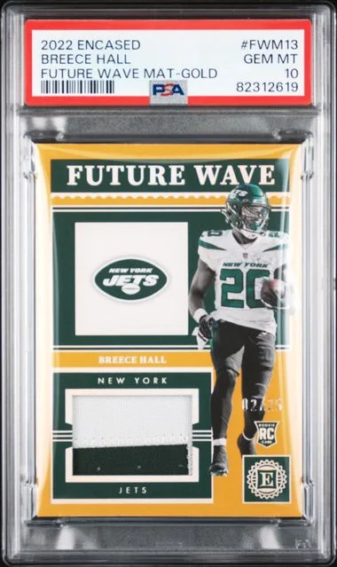 2022 Panini Encased Breece Hall Future Wave Materials Gold #FWM13 card image