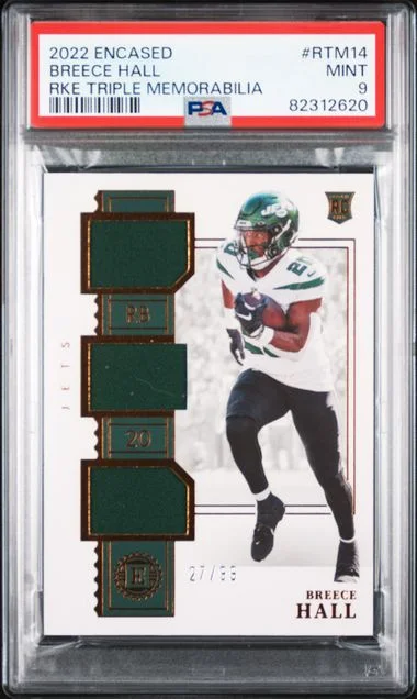 2022 Panini Encased Breece Hall Triple Memorabilia #RTM14 card image
