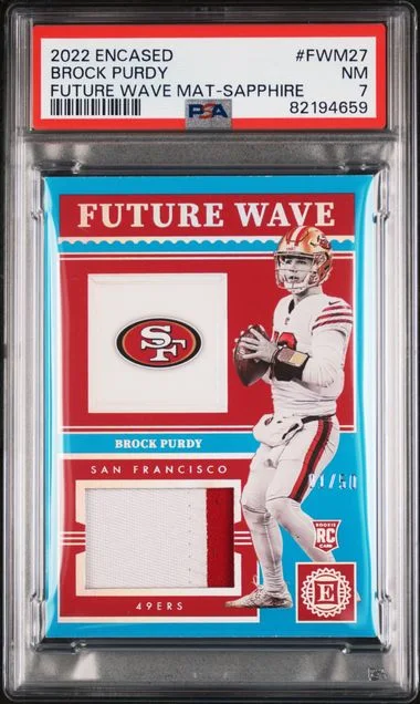 2022 Panini Encased Brock Purdy Future Wave Materials Sapphire #Fwm27 card image