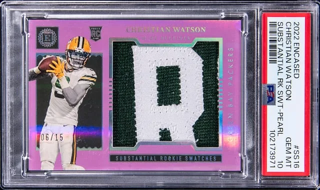 2022 Panini Encased Christian Watson Substantial Swatches Pearl #SS-16 card image