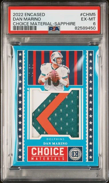 2022 Panini Encased Dan Marino Choice Materials Sapphire #CHM5 card image