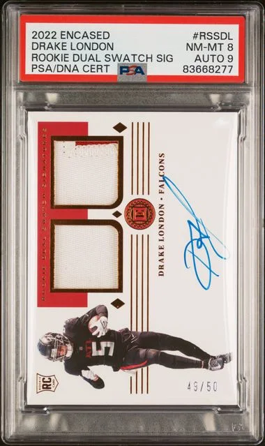 2022 Panini Encased Drake London Dual Swatch Signatures #RSS-DL card image