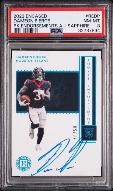 2022 Panini Encased Endorsements Autographs Sapphire Redp Dameon Pierce #no-number card image