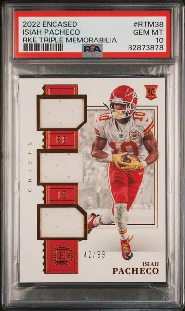 2022 Panini Encased Isiah Pacheco Triple Memorabilia #RTM38 card image