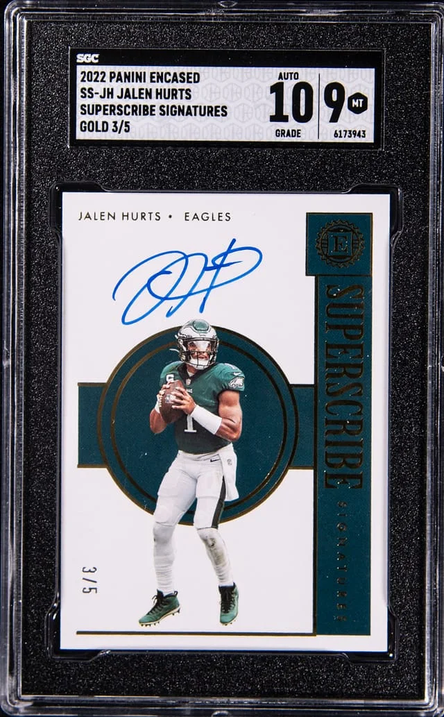 2022 Panini Encased Jalen Hurts Superscribe Signatures Gold #SS-JH card image