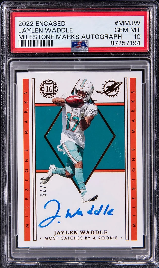 2022 Panini Encased Jaylen Waddle Milestone Marks Autograph #MM-JW card image