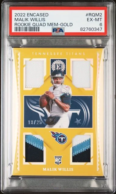 2022 Panini Encased Malik Willis Quad Memorabilia Gold #RQM2 card image