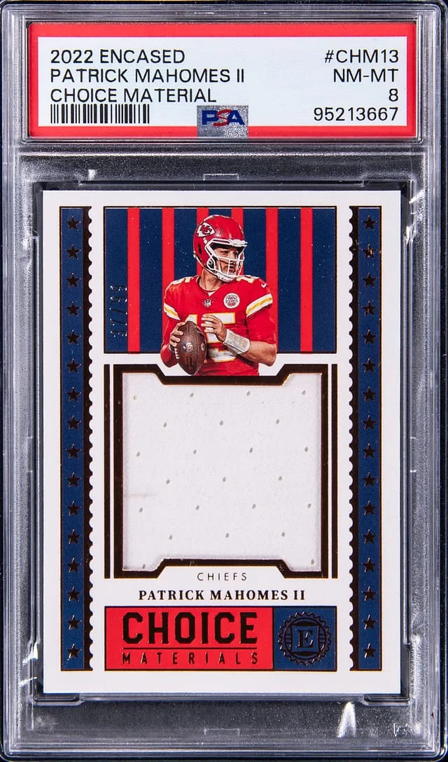 2022 Panini Encased Patrick Mahomes II Choice Material #CHM-13 card image