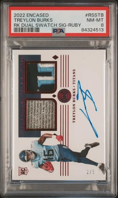 2022 Panini Encased Treylon Burks Dual Swatch Signatures Ruby #RSS-TB card image
