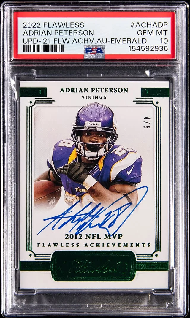 2022 Panini Flawless Adrian Peterson Update '21 Flawless Achievements Autograph Emerald #ACH-ADP card image