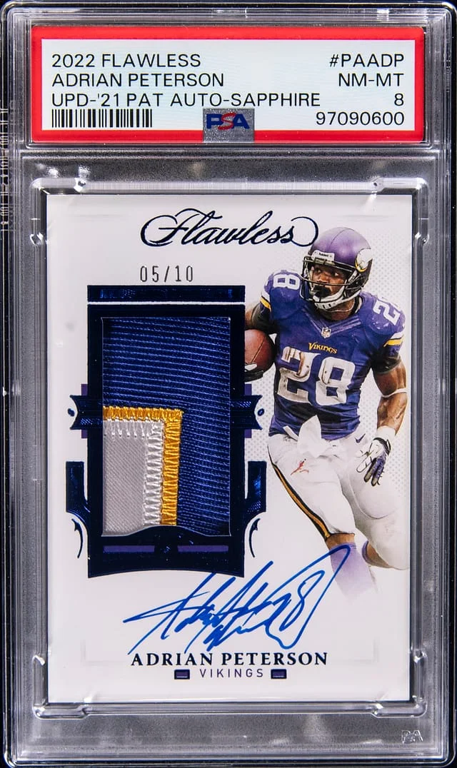 2022 Panini Flawless Adrian Peterson Patch Autograph Sapphire #PA-ADP card image