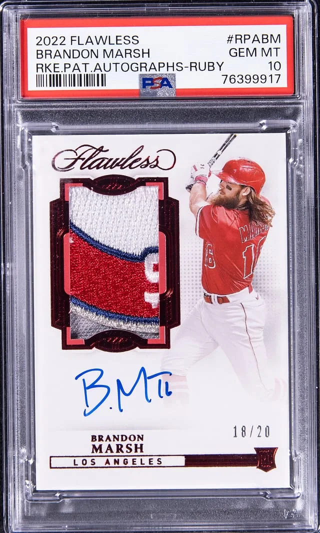 2022 Panini Flawless Brandon Marsh Patch Autographs Ruby #RPA-BM card image