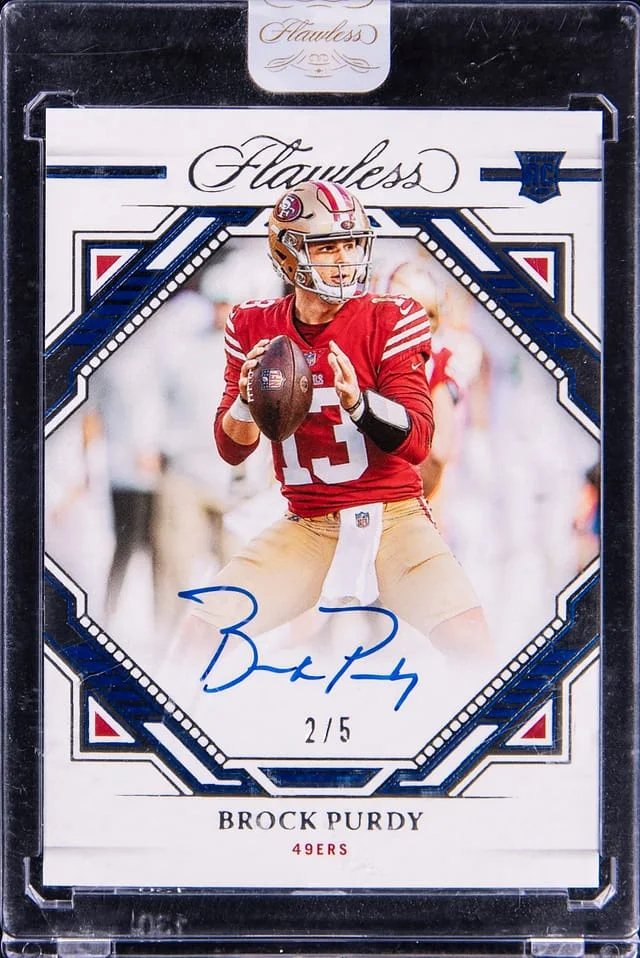 2022 Panini Flawless Brock Purdy Frame Signatures Gold/Ruby EFoilution #RFS-BP card image