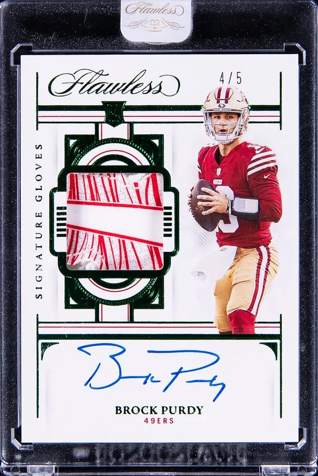 2022 Panini Flawless Brock Purdy Signature Gloves Emerald #SG-BP card image
