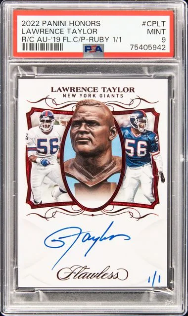 2022 Panini Flawless Career Progressions- Ruby 1/1 Cplt Lawrence Taylor Honors Recollection Collection Autographs #2019 card image