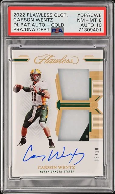 2022 Panini Flawless Carson Wentz Collegiate Dual Patch Autographs Gold #DPA-CWE card image