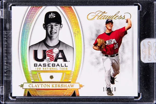 2022 Panini Flawless Clayton Kershaw Diamond USA Baseball Yellow Diamond #64 card image