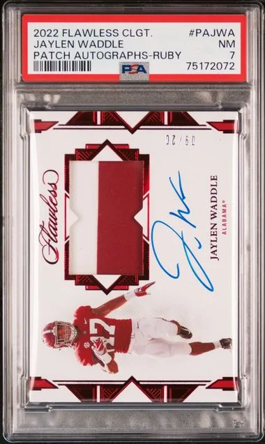 2022 Panini Flawless Collegiate Patch Autographs Ruby Pajwa Jaylen Waddle #no-number card image
