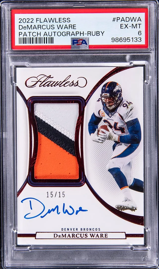 2022 Panini Flawless DeMarcus Ware Patch Autograph Ruby #PA-DWA card image