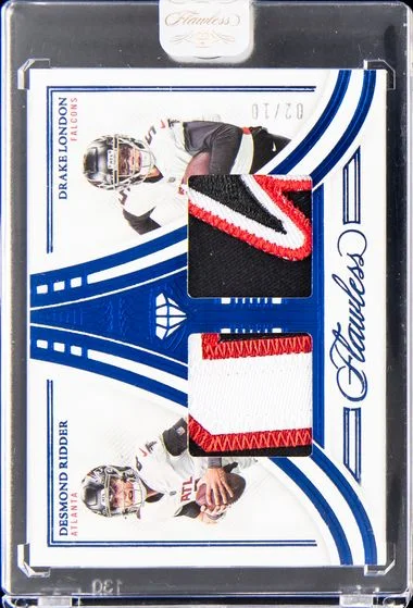 2022 Panini Flawless Desmond Ridder/Drake London Dual Patch - Panini Encased Dual Diamond Memorabilia Blue #Ddm-Af card image