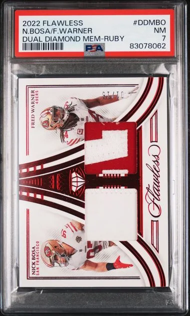 2022 Panini Flawless Fred Warner/Nick Bosa Dual Diamond Memorabilia Ruby #DDMBO card image
