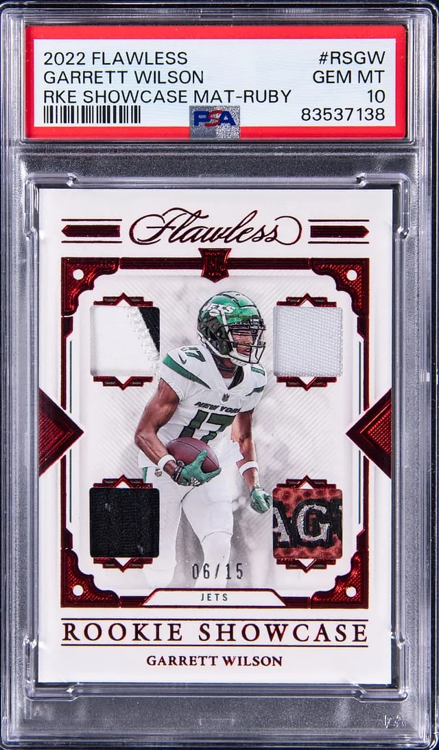 2022 Panini Flawless Garrett Wilson Showcase Material Ruby #RS-GW card image