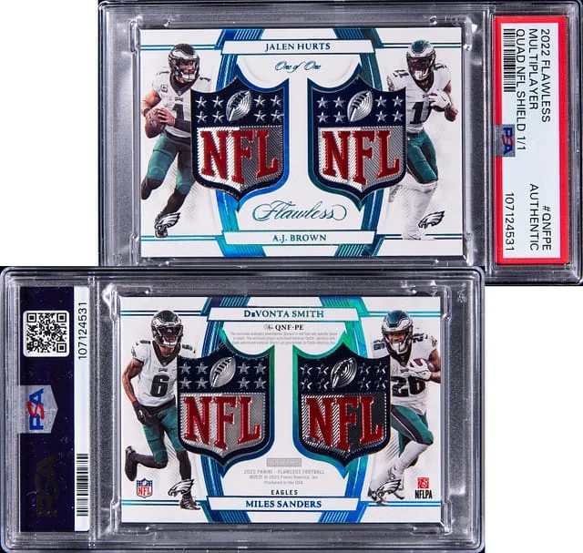 2022 Panini Flawless Jalen Hurts/A.J. Brown/DeVonta Smith/Miles Sanders Quad NFL Shield #QNF-PE card image