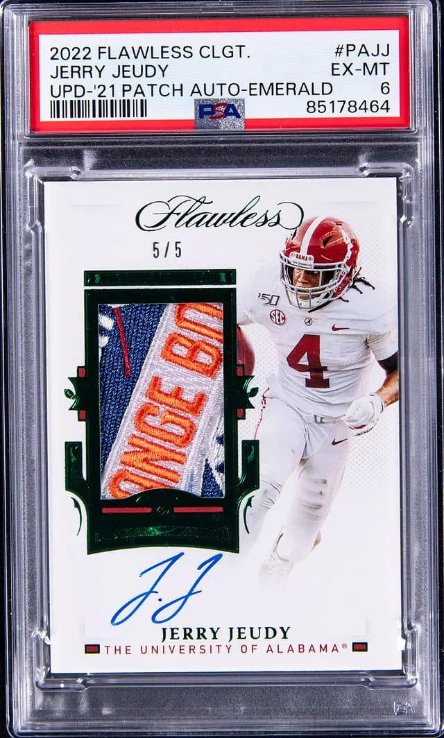 2022 Panini Flawless Jerry Jeudy Collegiate 2021 Flawless Update Patch Autographs Emerald #PA-JJ card image