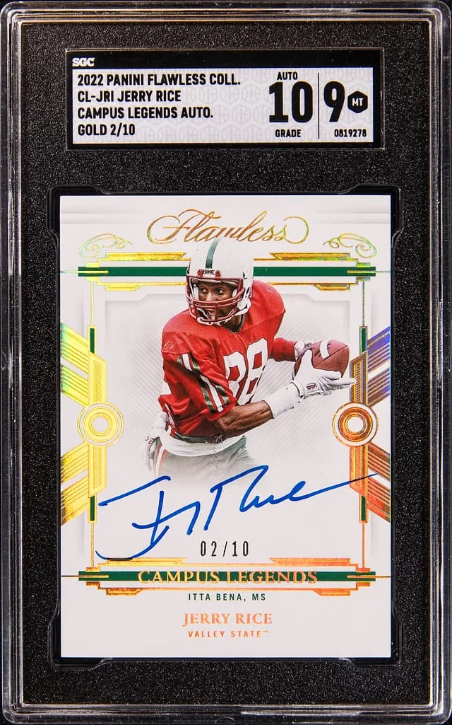 2022 Panini Flawless Jerry Rice Collection Campus Legends Autographs Gold #CL-JRI card image