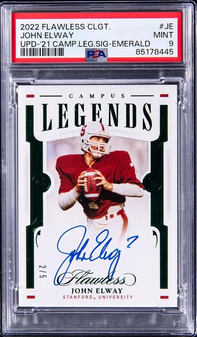2022 Panini Flawless John Elway Collegiate 2021 Flawless Update Campus Legends Signatures Emerald #CLS-JE card image