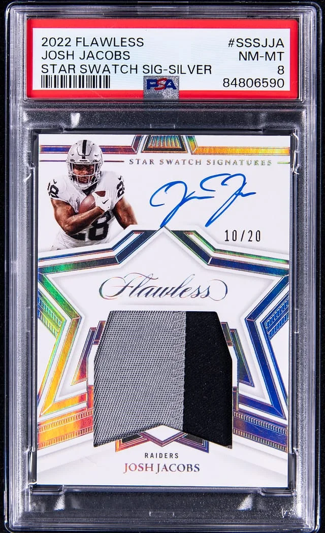2022 Panini Flawless Josh Jacobs Star Swatch Signature Silver #SSS-JJA card image