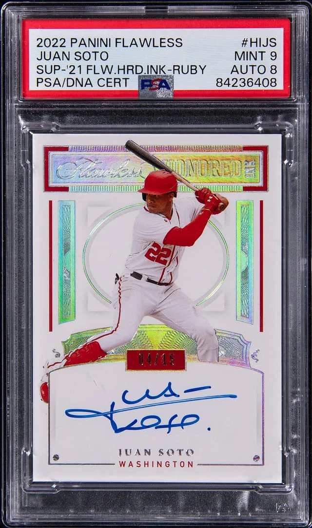 2022 Panini Flawless Juan Soto Sup. 21 Flawless Honored Ink Ruby #HI-JS card image