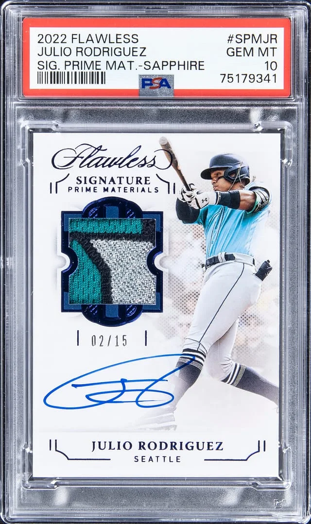 2022 Panini Flawless Julio Rodriguez Signature Prime Materials Sapphire #SPMJR card image