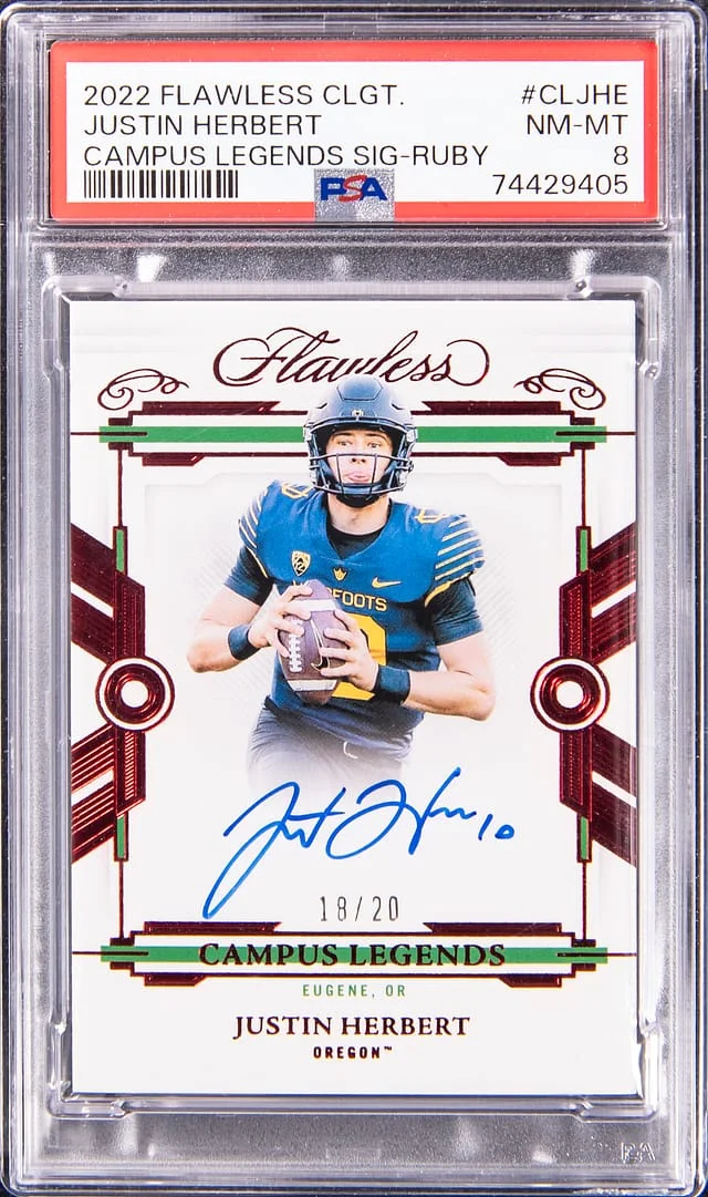 2022 Panini Flawless Justin Herbert Collegiate Campus Legends Signature Ruby #CL-JHE card image