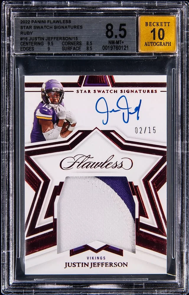 2022 Panini Flawless Justin Jefferson Star Swatch Signatures Ruby #SSS-JUJ card image