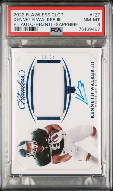 2022 Panini Flawless Kenneth Walker III Collegiate Patch Autographs-Horizontal-Sapphire #127 card image