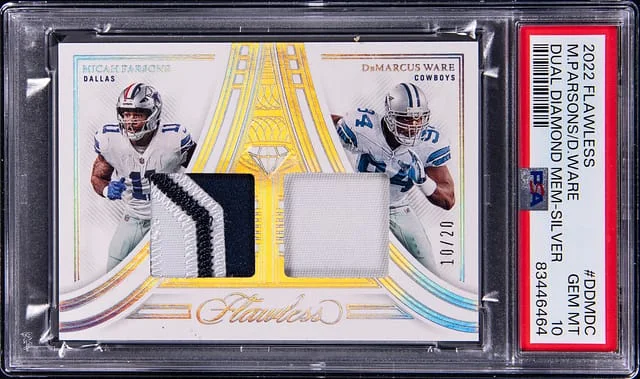 2022 Panini Flawless Micah Parsons/DeMarcus Ware Dual Diamond Memorabilia Silver #DDM-DC card image
