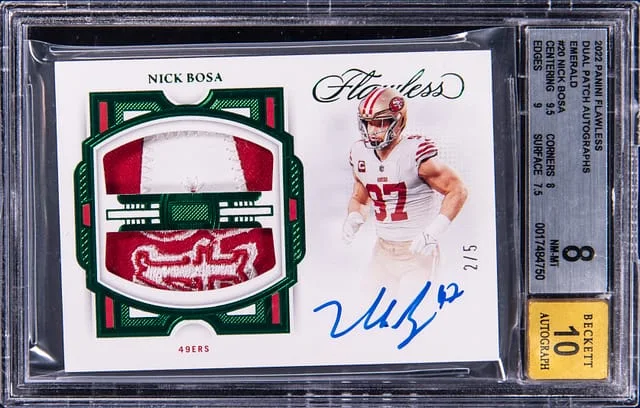2022 Panini Flawless Nick Bosa Dual Patch Autograph Emerald #DPA-NB card image