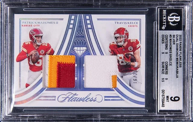 2022 Panini Flawless Patrick Mahomes II/Travis Kelce Dual Diamond Memorabilia Silver #DDM-KC card image