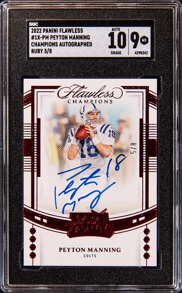 2022 Panini Flawless Peyton Manning Champions Autographed Ruby #1X-PM card image