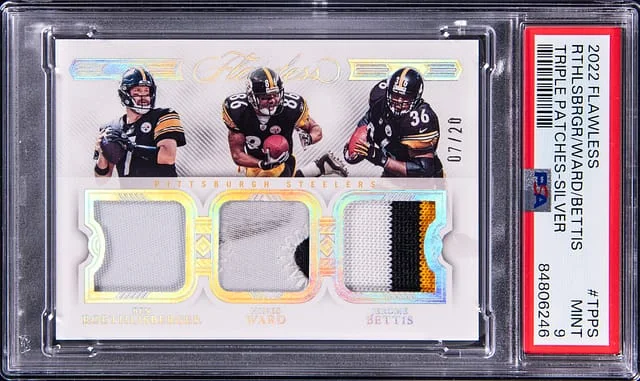 2022 Panini Flawless Roethlisberger/Ward/Bettis Triple Patches Silver #TPPS card image