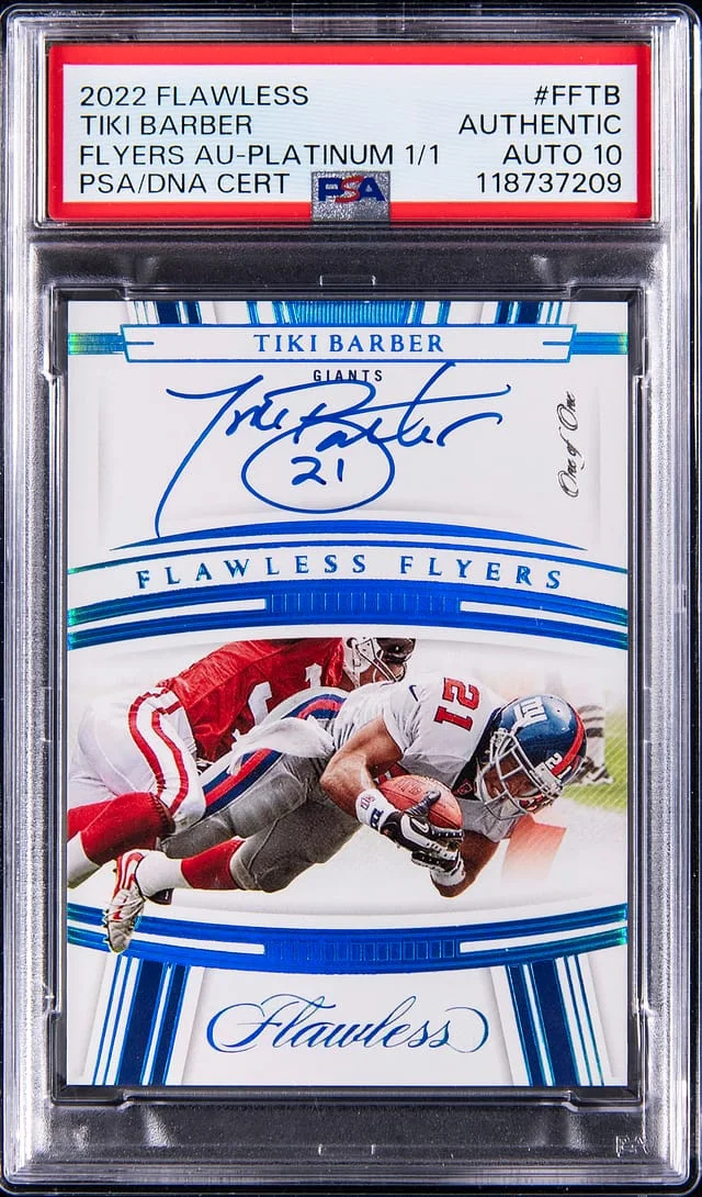 2022 Panini Flawless Tiki Barber Flyers Autograph Platinum #FF-TB card image