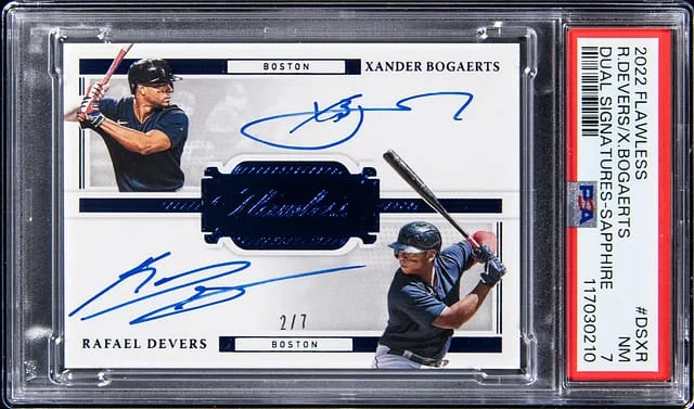 2022 Panini Flawless Xander Bogaerts/Rafael Devers Dual Dual Signatures Sapphire #DS-XR card image