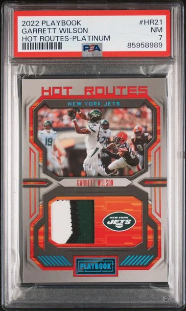 2022 Panini Garrett Wilson Playbook Hot Routes Platinum #HR21 card image