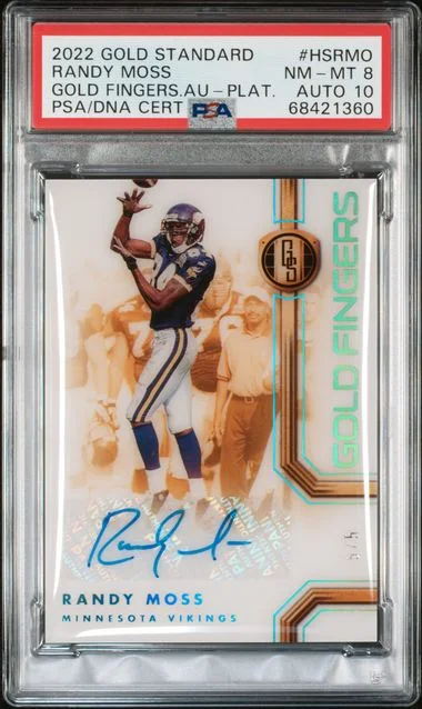 2022 Panini Gold Standard Randy Moss Gold Fingers Autographs Platinum #HS-RMO card image