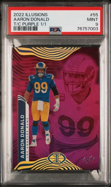 2022 Panini Illusions 55 Aaron Donald Trophy Collection Purple #1/1 card image