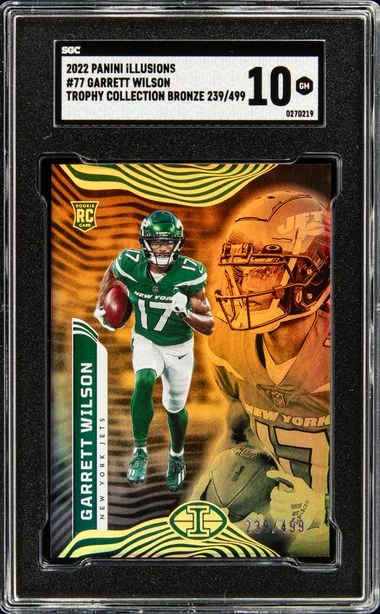2022 Panini Illusions 77 Garrett Wilson Trophy Collection Bronze #239/499 card image