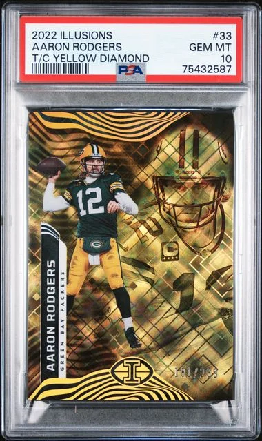 2022 Panini Illusions Aaron Rodgers Trophy Collection Yellow Diamond #33 card image
