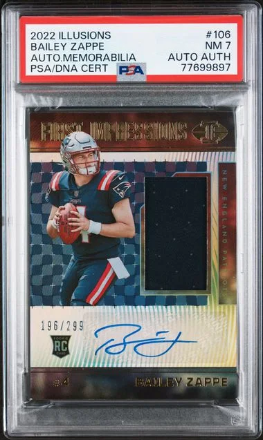 2022 Panini Illusions Bailey Zappe Autograph Memorabilia #106 card image