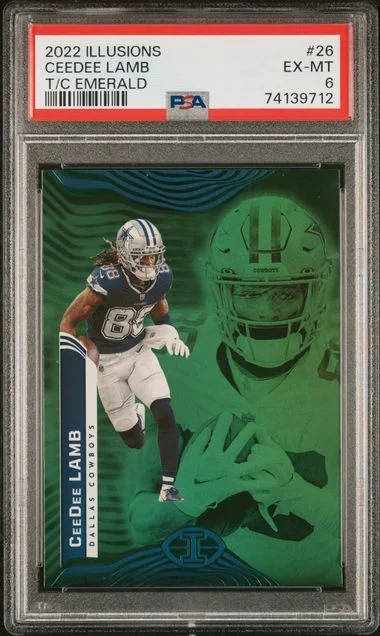 2022 Panini Illusions CeeDee Lamb Trophy Collection Emerald #26 card image
